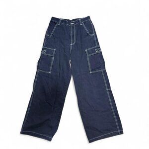 Y2K vintage bullhead baggy cargo rave pants black 28x30.